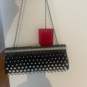 Black valentino night clutch with pearls